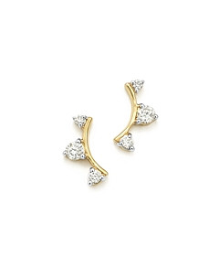 Adina Reyter 14K Yellow Gold Diamond Amigos Curved Triple Diamond Stud Earrings