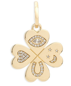 Adina Reyter 14K Yellow Gold Diamond Pave Lucky Symbol Clover Charm Pendant