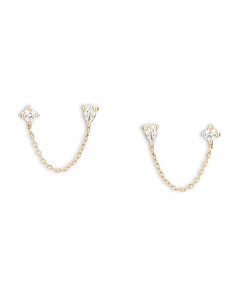 Adina Reyter 14K Yellow Gold Diamond Pear & Round Double Pierce Chain Post Earrings