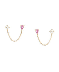 Adina Reyter 14K Yellow Gold Pink Sapphire & Diamond Double Pierce Chain Post Earrings