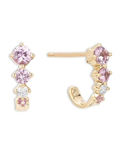 Adina Reyter 14K Yellow Gold Pink Sapphire & Diamond J Hoop Earrings