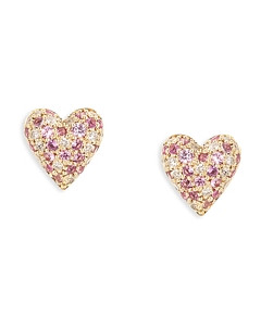 Adina Reyter 14K Yellow Gold Pink Sapphire & Diamond Puffy Heart Stud Earrings