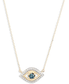 Adina Reyter 14K Yellow Gold White & Blue Diamond Tiny Evil Eye Pendant Necklace, 16