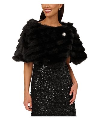 Adrianna Papell Faux Fur Brooch Capelet