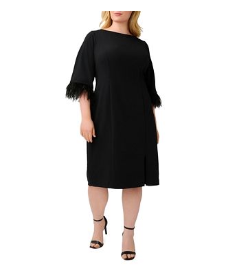 Adrianna Papell Plus Feather Trimmed Crepe Dress