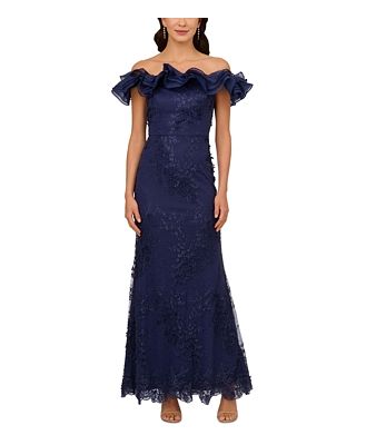Adrianna Papell Ruffled Embroidered Mermaid Gown