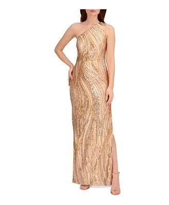 Adrianna Papell Sequined One Shoulder Gown