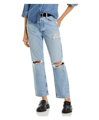 Agolde 90's Ripped High Rise Straight Jeans in Threadbare