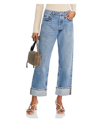Agolde Fran High Rise Wide Leg Low Slung Cuffed Jeans in Invention