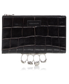 Alexander McQUEEN The Knuckle Small Croc Embossed Leather Zip Pouch