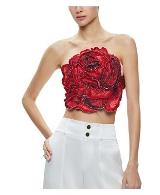 Alice and Olivia Randie Strapless Floral Applique Top