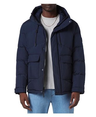 Andrew Marc Ingram Chevron Quilted Open Bottom Puffer with Snorkel Hood
