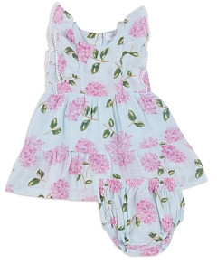 Angel Dear Girls' Hydrangeas Cotton Muslin Picot Trim Edge Dress & Diaper Cover Set - Baby