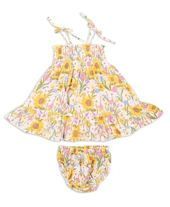Angel Dear Girls' Sunflower Dream Cotton Muslin Smocked Sun Dress & Diaper Cover Set - Baby