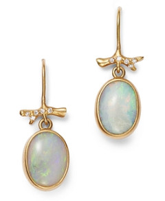 Annette Ferdinandsen Design 18K Yellow Gold Opal & Diamond Drop Earrings