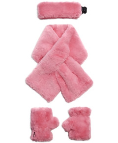 Apparis Unisex Kids' Abby Pink Faux Fur Scarf, Headband & Fingerless Gloves Set
