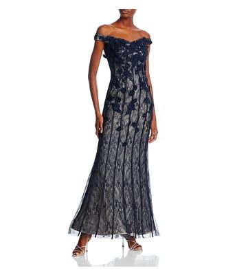 Aqua Embellished Lace Off-the-Shoulder Gown - 100% Exclusive