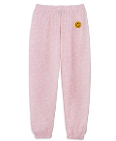 Aqua Girls' Cotton Blend Bandana Print Smiley Patch Regular Fit Sweatpants, Little Kid, Big Kid - 100% Exclusive
