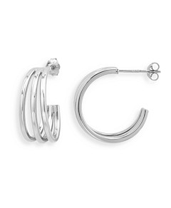 Aqua Graduated Three Row Hoop Earrings in Sterling Silver - 100% Exclusive