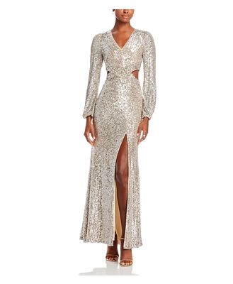 Aqua V Neck Long Sleeve Cutout Sequin Dress - 100% Exclusive