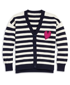Aqua x Kerri Rosenthal Girls' Striped Cardigan with Heart Patch - Little Kid, Big Kid - 100% Exclusive