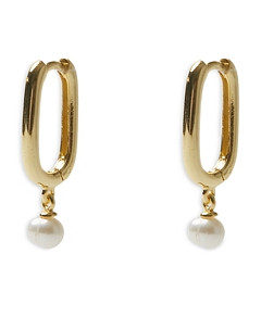 Argento Vivo Cultured Freshwater Pearl Charm Oval Hoop Earrings in 18K Gold Plated Sterling Silver
