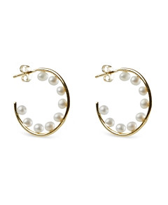 Argento Vivo Cultured Freshwater Pearl Lined Hoop Earrings