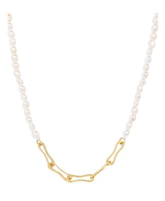 Argento Vivo Cultured Freshwater Pearl Paper Clip Chain Necklace in 18K Gold Plated Sterling Silver, 18