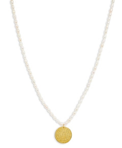 Argento Vivo Etched Medallion Cultured Freshwater Pearl Beaded Pendant Necklace in 18K Gold Plated Sterling Silver, 15