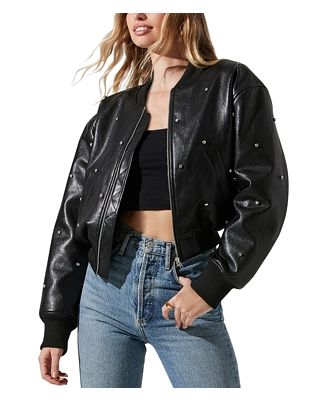 Astr the Label Avianna Faux Leather Rhinestone Jacket