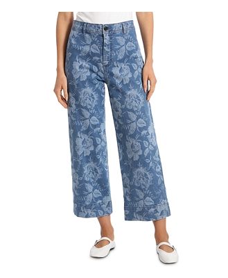 Bagatelle Floral Print High Rise Crop Wide Leg Jeans in Hawaii Floral