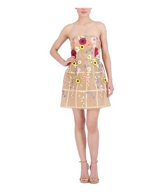 Bcbgmaxazria Tulle Floral Strapless Mini Dress