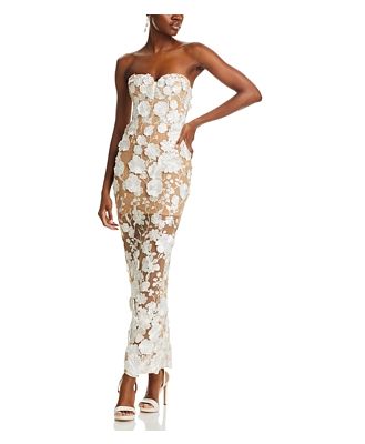 Bronx And Banco Jasmine Blanc Floral Embellished Strapless Gown