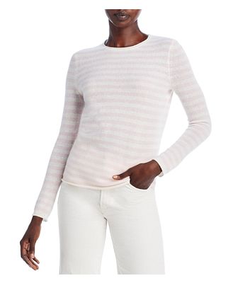 C by Bloomingdale's Cashmere Crewneck Long Sleeve Allover Stripe Cashmere Tee - 100% Exclusive