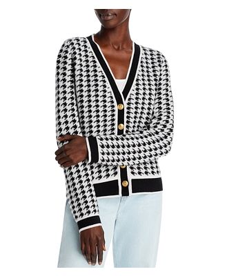 C by Bloomingdale's Cashmere Houndstooth Contrast Trim Cashmere Cardigan - 100% Exclusive
