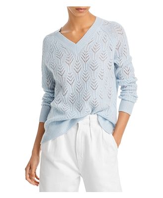 C by Bloomingdale's Cashmere Oversized Pointelle V-Neck Cashmere Sweater - 100% Exclusive