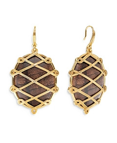 Capucine De Wolf Elizabetta Caged Teak Oval Drop Earrings in 18K Gold Plate