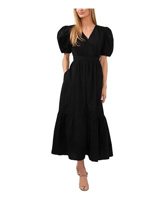 CeCe Cotton Belted Puff Sleeve Maxi Dress