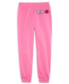 Chaser Girls' Embroidered Smiley Faces Fleece Pants - Little Kid