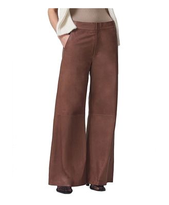 Citizens Of Humanity Beverly Leather High Rise Slouch Bootcut Jeans in Taupe