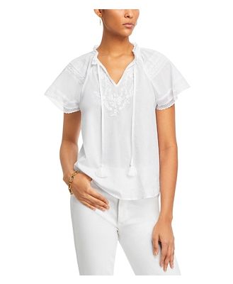 Cupio Embroidered Trim Short Sleeve Blouse