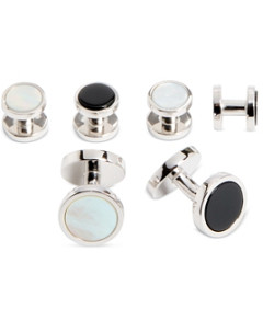David Donahue Sterling Silver, Mother Of Pearl & Onyx Stud & Cufflink Set