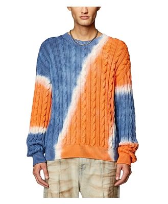 Diesel K-Janci Cotton Tie Dyed Cable Knit Loose Fit Crewneck Sweater