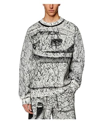 Diesel S-Macoval Cotton Fleece Coated Logo Print Oversized Fit Crewneck Sweatshirt