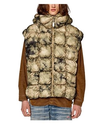 Diesel W-Ralle-Sl Dyed Quilted Full Zip Hooded Puffer Vest