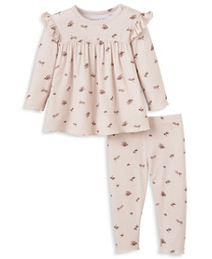 Elegant Baby Girls' Acorn Print Ruffled Dress & Leggings Set - Baby