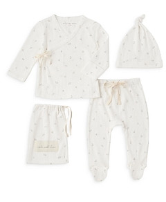 Elegant Baby Girls' Floral Print Wrap Top, Footed Pants & Hat Gift Set - Baby