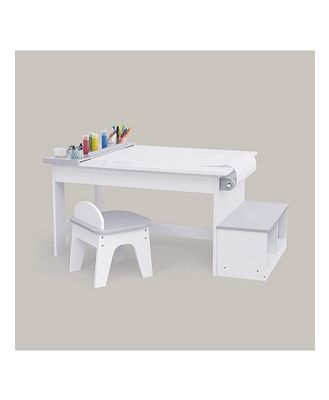 Fantasy Fields by Teamson Kids Little Artist Monet Play Art Table Kids Furniture White/Gray - Ages 3-7
