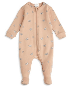 Firsts by petit lem Girls' Butterfly Print Ribbed Sleeper Footie - Baby