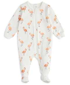Firsts by petit lem Girls' Cotton Blend Jersey Knit Flamingo Print Footie - Baby